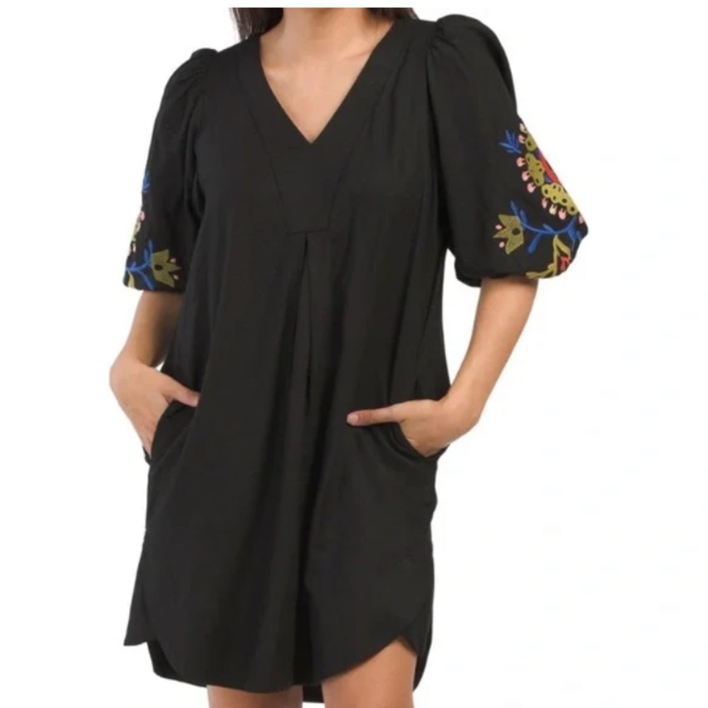 C4 ForCynthia Embroidered Black Dress Womens size M medium boho
